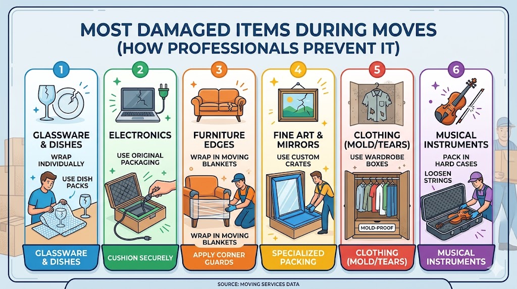 Home Most Damaged Items During Moves (And How Professionals Prevent It)