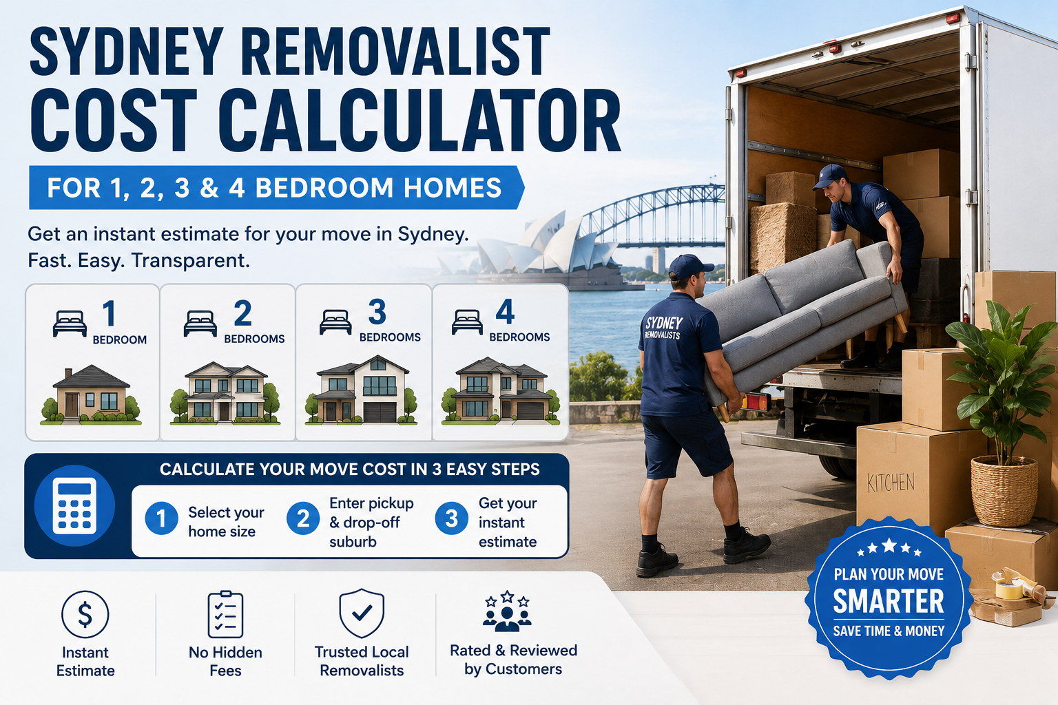 Sydney Removalist Cost Calculator: 1, 2, 3 & 4 Bedroom Homes